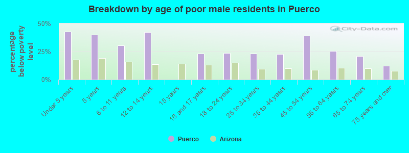 Breakdown by age of poor male residents in Puerco