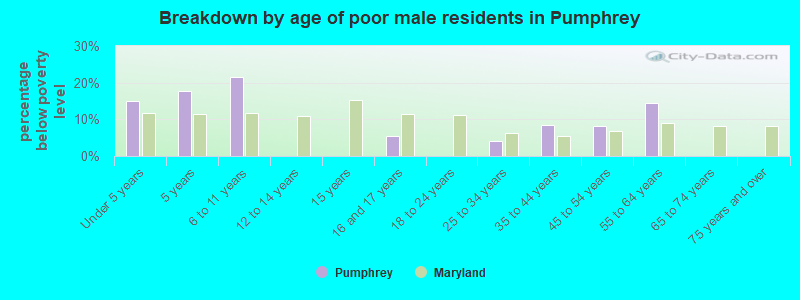 Breakdown by age of poor male residents in Pumphrey