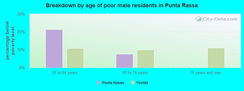 Breakdown by age of poor male residents in Punta Rassa