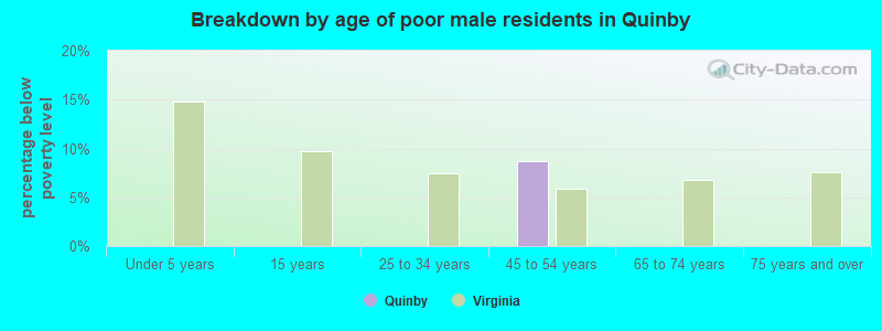 Breakdown by age of poor male residents in Quinby