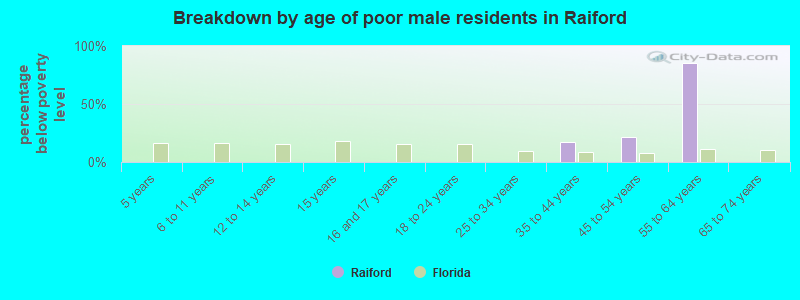 Breakdown by age of poor male residents in Raiford