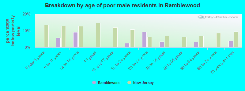 Breakdown by age of poor male residents in Ramblewood