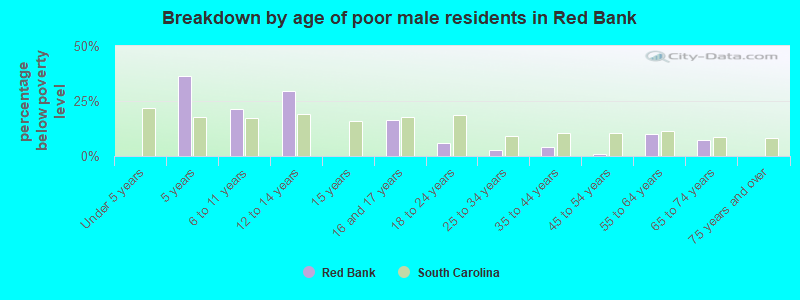 Breakdown by age of poor male residents in Red Bank