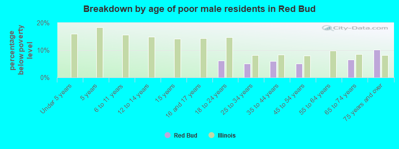 Breakdown by age of poor male residents in Red Bud