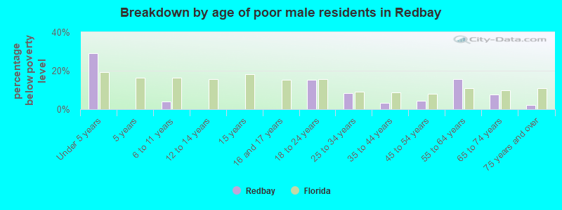 Breakdown by age of poor male residents in Redbay