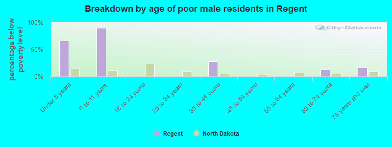 Breakdown by age of poor male residents in Regent