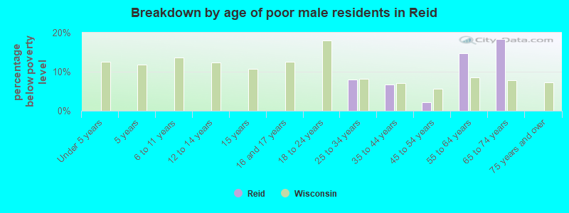 Breakdown by age of poor male residents in Reid
