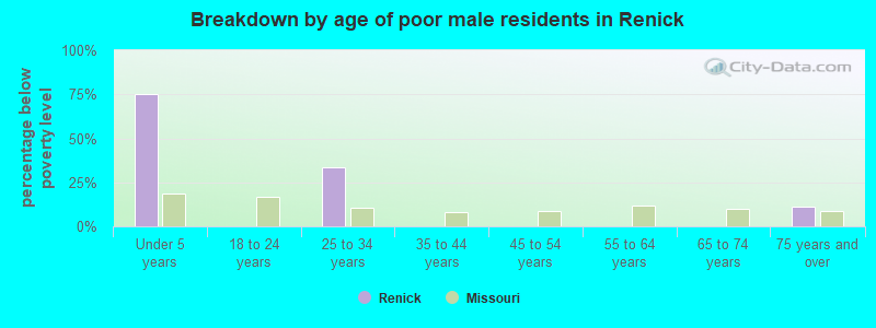 Breakdown by age of poor male residents in Renick