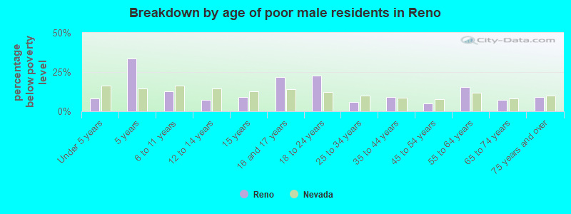 Breakdown by age of poor male residents in Reno