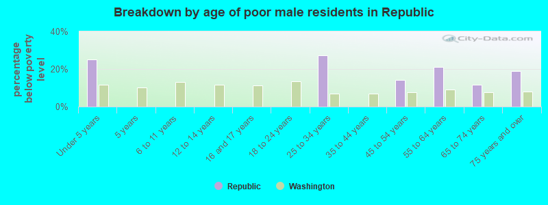 Breakdown by age of poor male residents in Republic