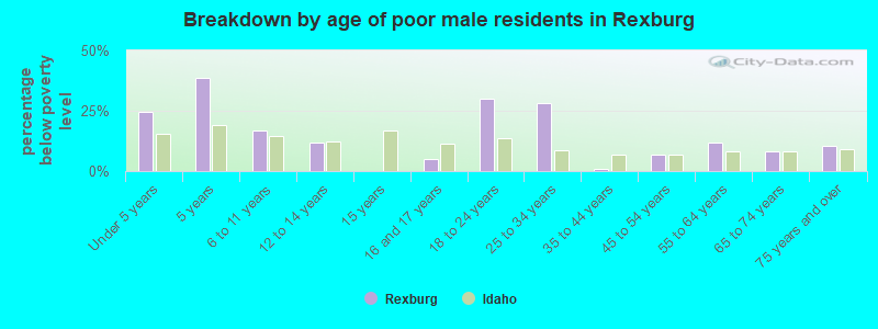 Breakdown by age of poor male residents in Rexburg