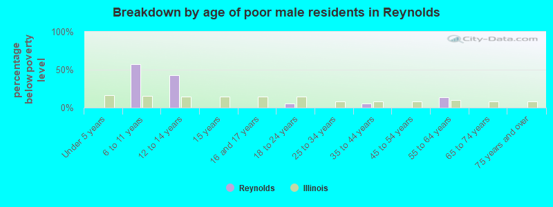 Breakdown by age of poor male residents in Reynolds