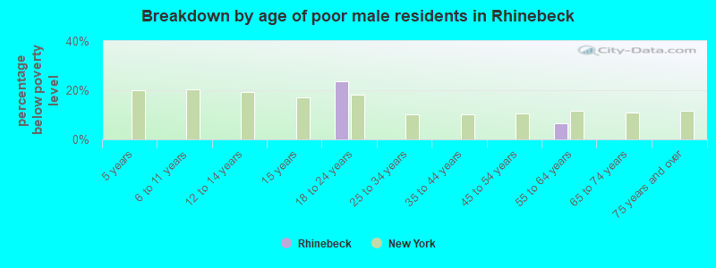 Breakdown by age of poor male residents in Rhinebeck