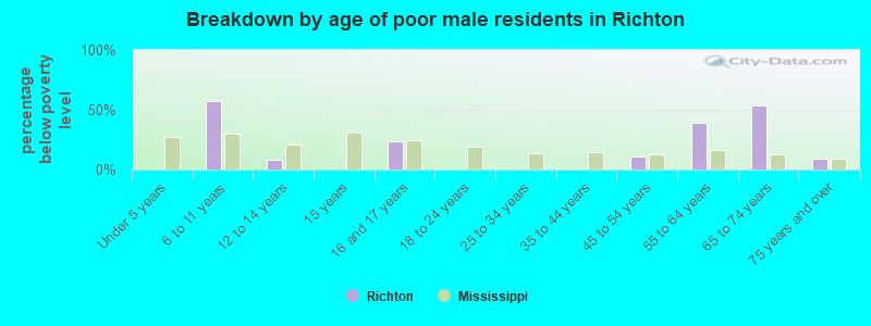Breakdown by age of poor male residents in Richton