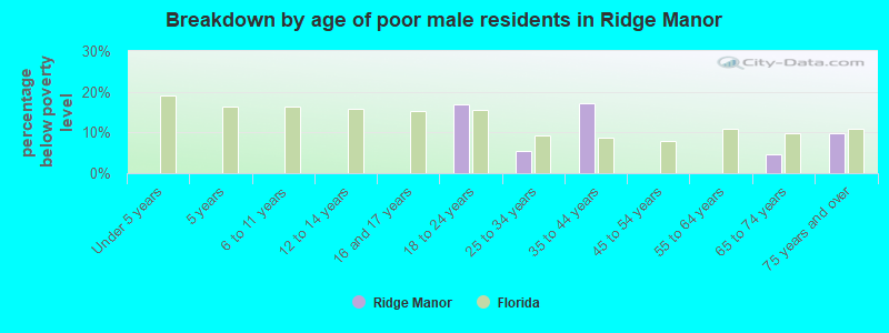 Breakdown by age of poor male residents in Ridge Manor