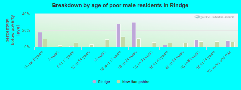 Breakdown by age of poor male residents in Rindge
