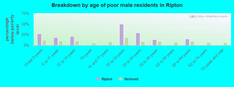 Breakdown by age of poor male residents in Ripton