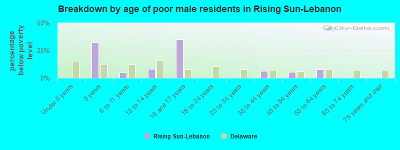 Breakdown by age of poor male residents in Rising Sun-Lebanon