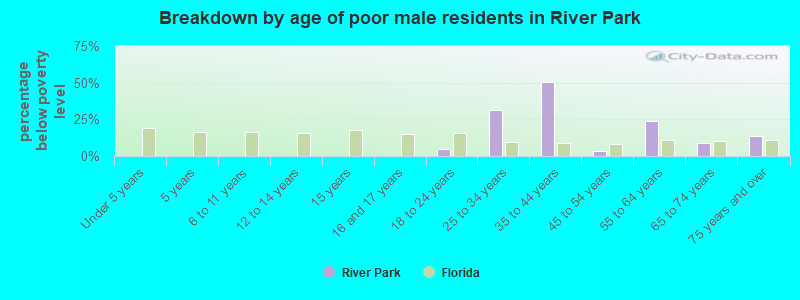 Breakdown by age of poor male residents in River Park