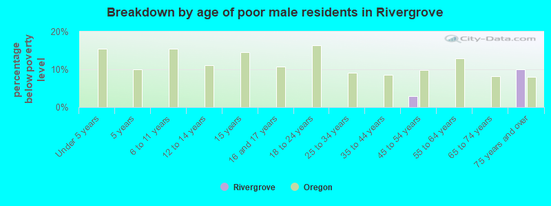 Breakdown by age of poor male residents in Rivergrove