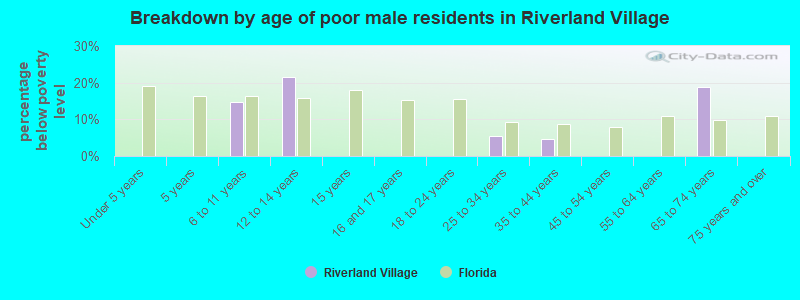 Breakdown by age of poor male residents in Riverland Village