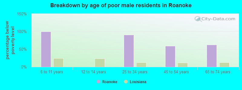 Breakdown by age of poor male residents in Roanoke