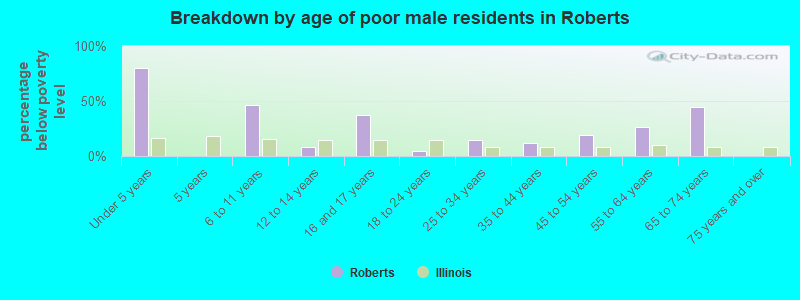 Breakdown by age of poor male residents in Roberts