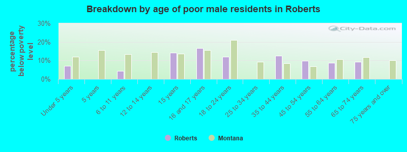 Breakdown by age of poor male residents in Roberts