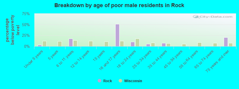 Breakdown by age of poor male residents in Rock