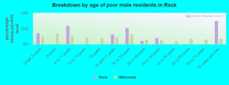 Breakdown by age of poor male residents in Rock