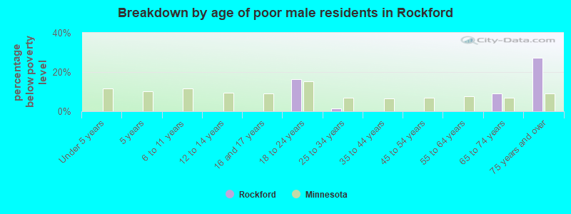 Breakdown by age of poor male residents in Rockford