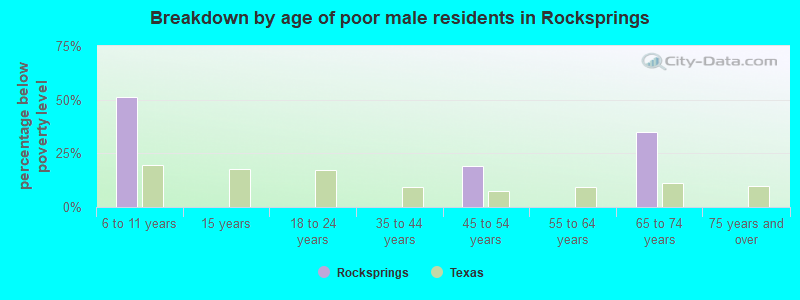 Breakdown by age of poor male residents in Rocksprings