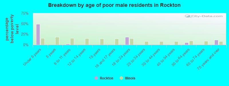 Breakdown by age of poor male residents in Rockton