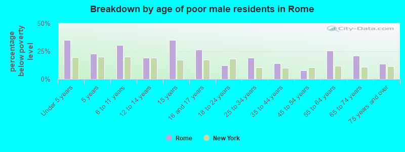 Breakdown by age of poor male residents in Rome