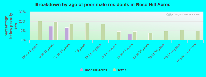 Breakdown by age of poor male residents in Rose Hill Acres