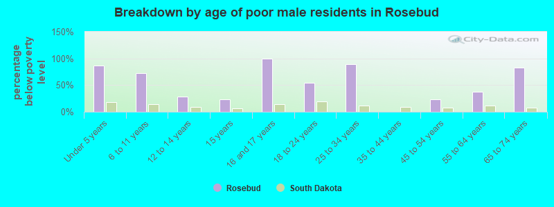 Breakdown by age of poor male residents in Rosebud