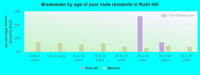 Breakdown by age of poor male residents in Rush Hill