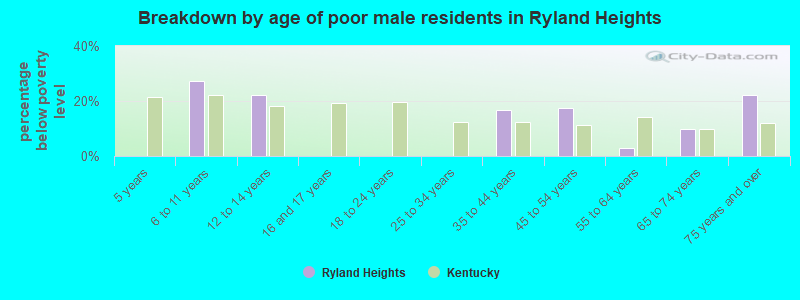 Breakdown by age of poor male residents in Ryland Heights