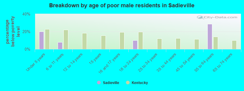 Breakdown by age of poor male residents in Sadieville