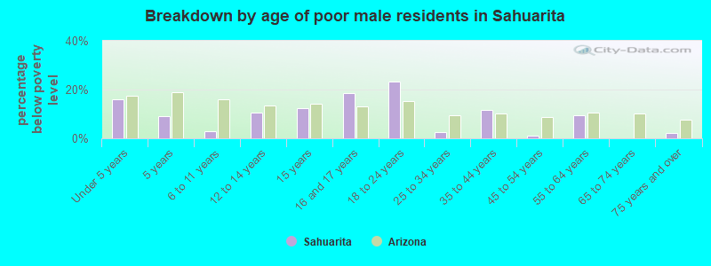 Breakdown by age of poor male residents in Sahuarita
