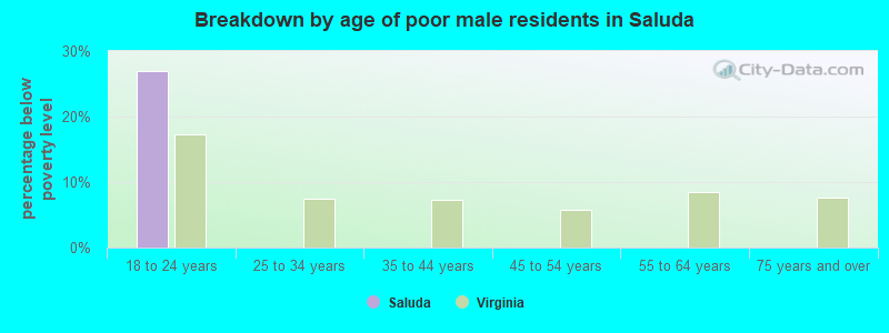 Breakdown by age of poor male residents in Saluda