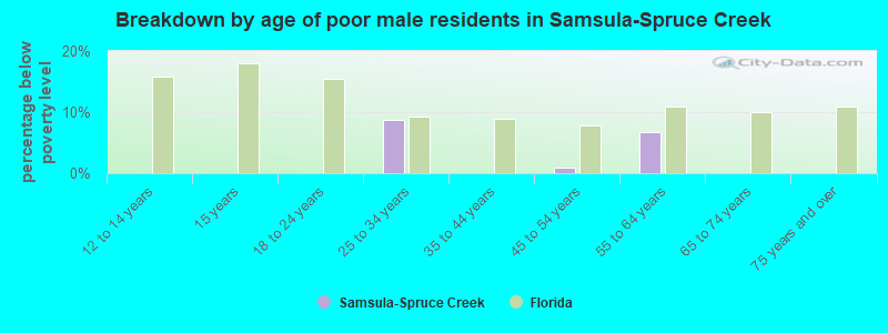 Breakdown by age of poor male residents in Samsula-Spruce Creek