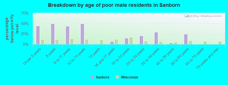 Breakdown by age of poor male residents in Sanborn