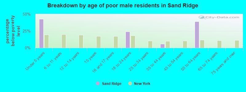 Breakdown by age of poor male residents in Sand Ridge