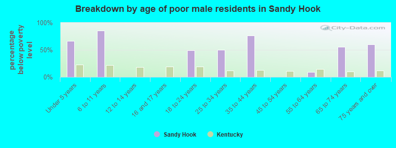 Breakdown by age of poor male residents in Sandy Hook