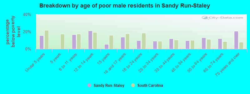 Breakdown by age of poor male residents in Sandy Run-Staley