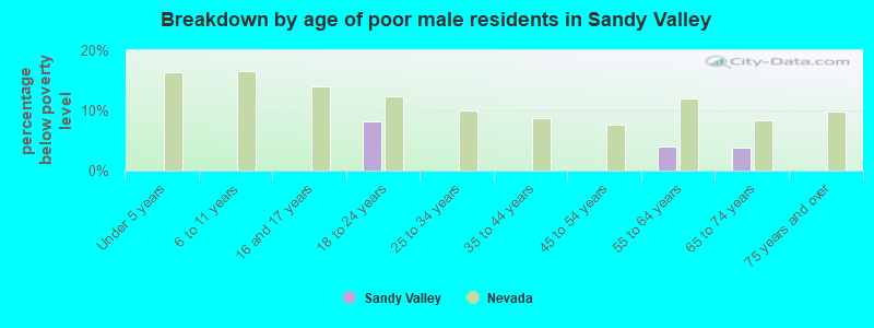 Breakdown by age of poor male residents in Sandy Valley