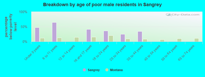 Breakdown by age of poor male residents in Sangrey