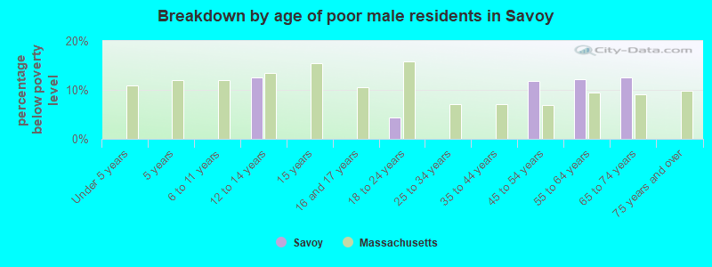 Breakdown by age of poor male residents in Savoy