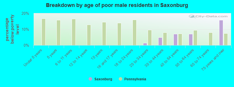 Breakdown by age of poor male residents in Saxonburg